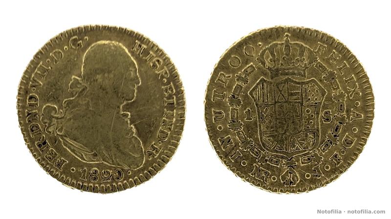 Anverso: busto de Carlos IV a la derecha, leyenda de Fernando VII y fecha 1820.