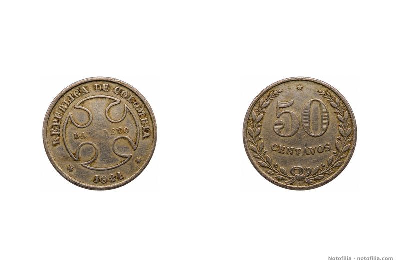 Anverso: cruz con LAZARETO gastado, leyenda REPUBLICA DE COLOMBIA y fecha 1931.