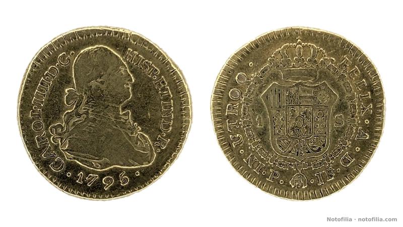 Anverso: busto de Carlos IV a la derecha, leyenda con IIII y fecha 1795.