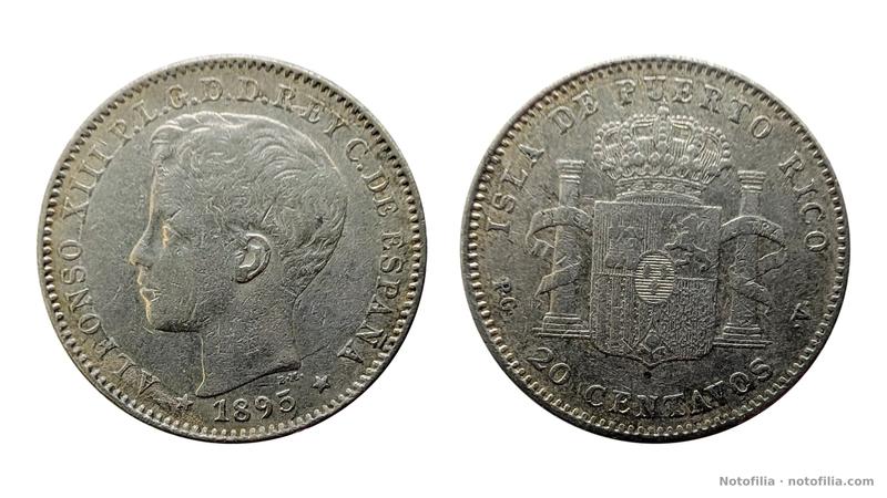 Anverso: busto de Alfonso XIII niño a la izquierda; ALFONSO XIII P.L.G.D.D. REY C. DE ESPAÑA; 1895 entre estrellas.