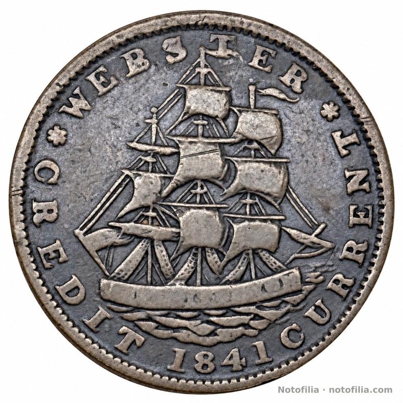 Obverse of the 1841 Hard Times HT-16 token, ship Constitution