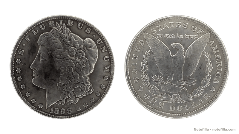 Anverso: Libertad a la izquierda, cinta LIBERTY y fecha 1893.