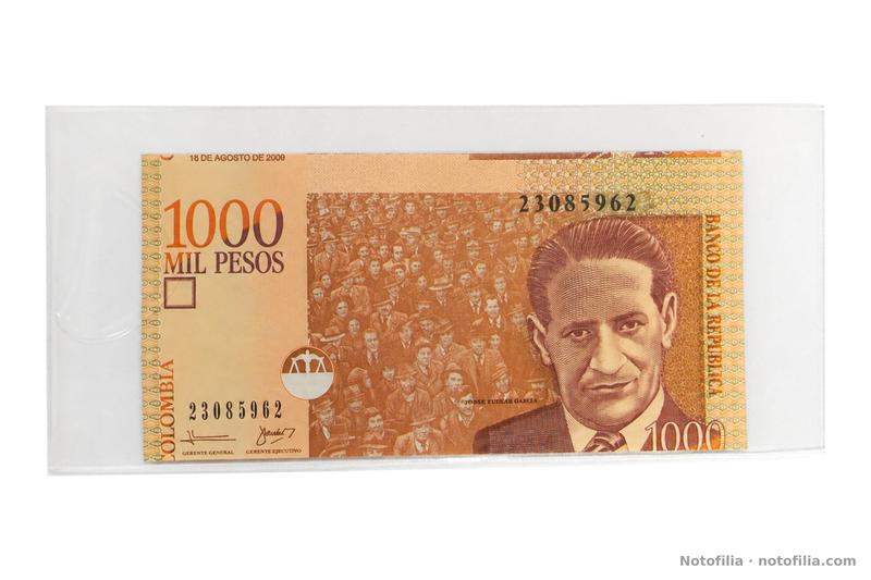 Face of the 1,000 pesos, Pick 456: Gaitán, serial 23085962, and the date 18 August 2008 on the upper-left edge, off its place under the signatures.