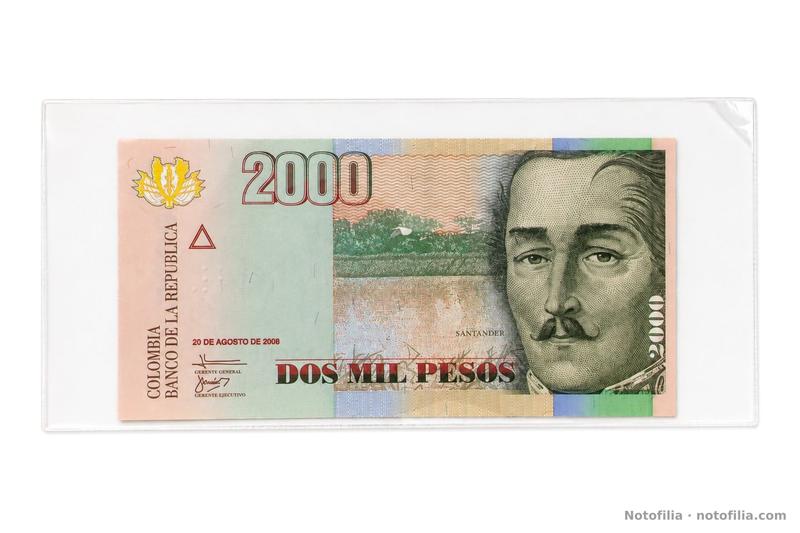 Face of the 2,000 pesos, Pick 457: Santander, the date 20 August 2008, and the legend DOS MIL PESOS. The serials are on the back.