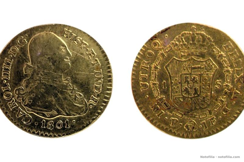 Anverso: busto de Carlos IV a la derecha, leyenda con IIII y fecha 1801.
