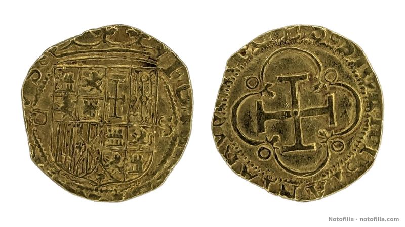 Anverso: escudo coronado de Felipe II; S de Sevilla sobre D cuadrada a la izquierda; II a la derecha.