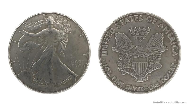 Obverse: Weinman’s Walking Liberty; LIBERTY and IN GOD WE TRUST; weak date 1988.