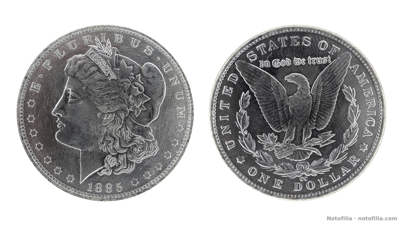 Anverso: busto de la Libertad a la izquierda; LIBERTY; E PLURIBUS UNUM; fecha 1885.