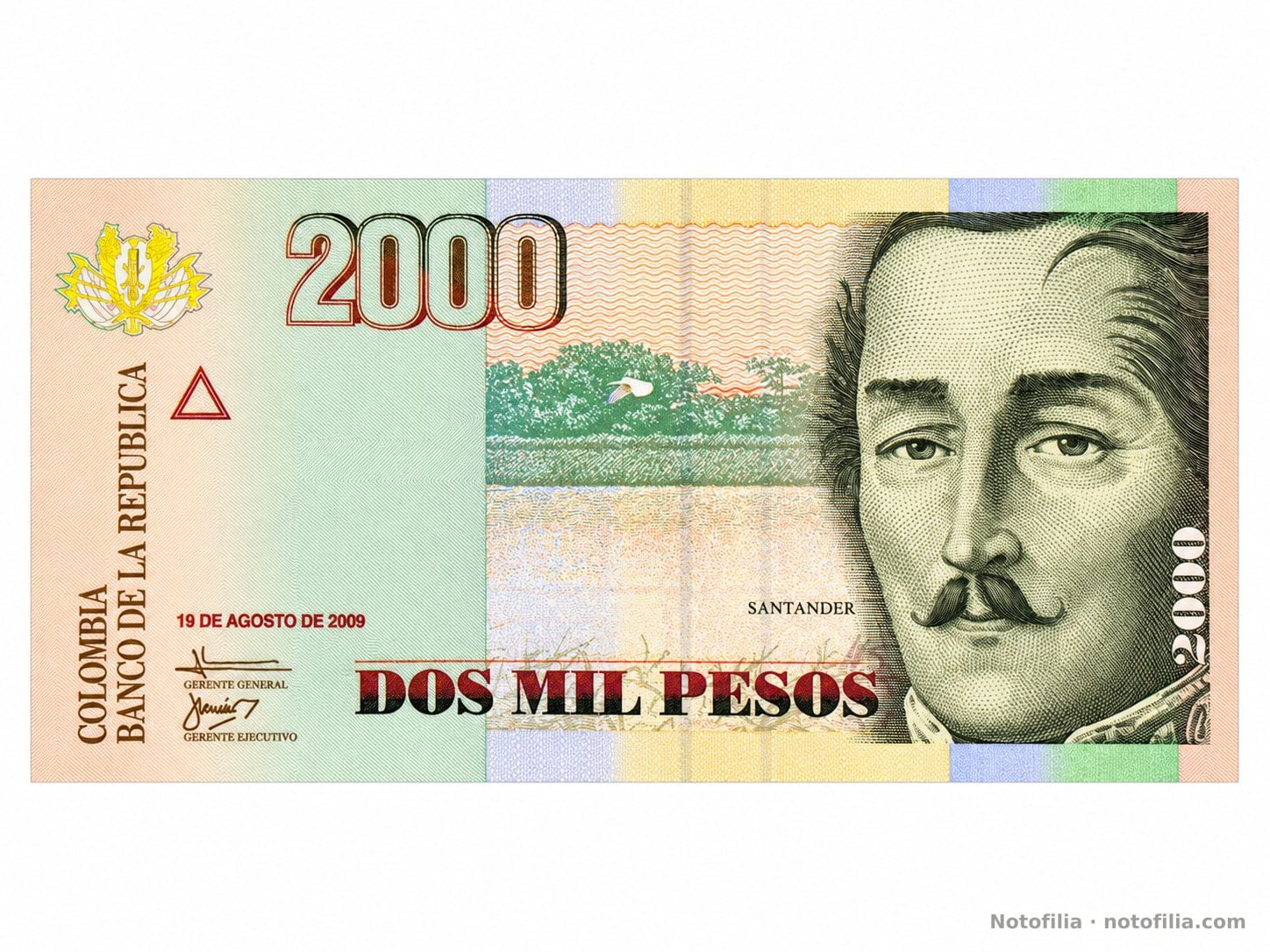 Face, 2,000 pesos 2009, serial 70200207