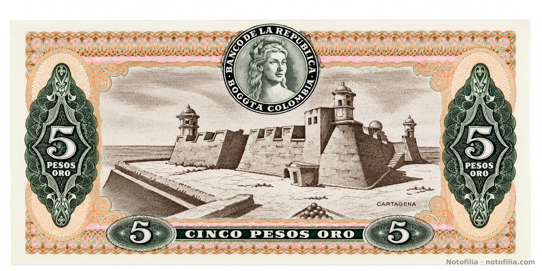 Reverso, 5 pesos oro 1980, serial 00011943