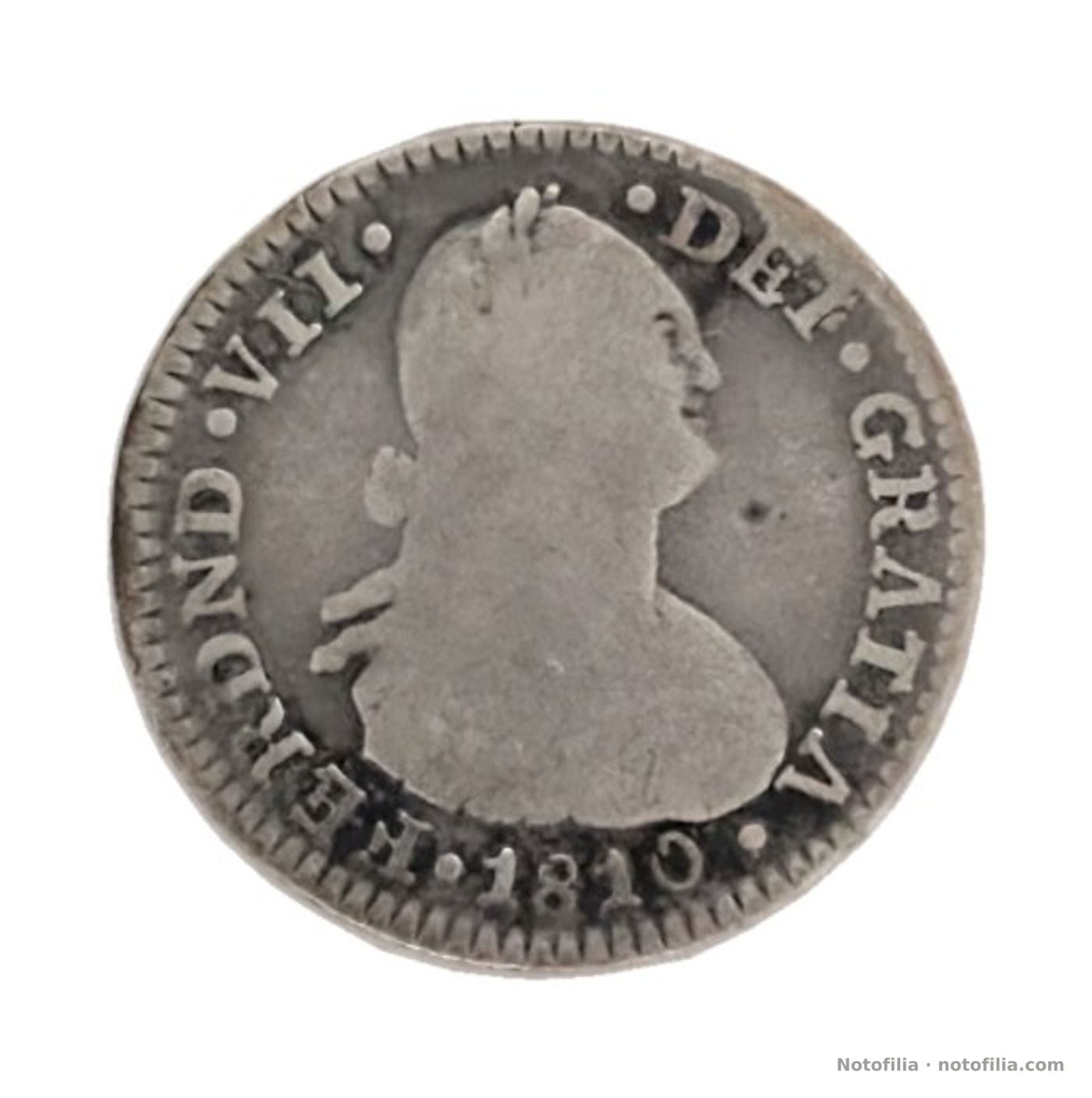 Anverso: busto de Carlos IV a la derecha, leyenda de Fernando VII y fecha 1810.