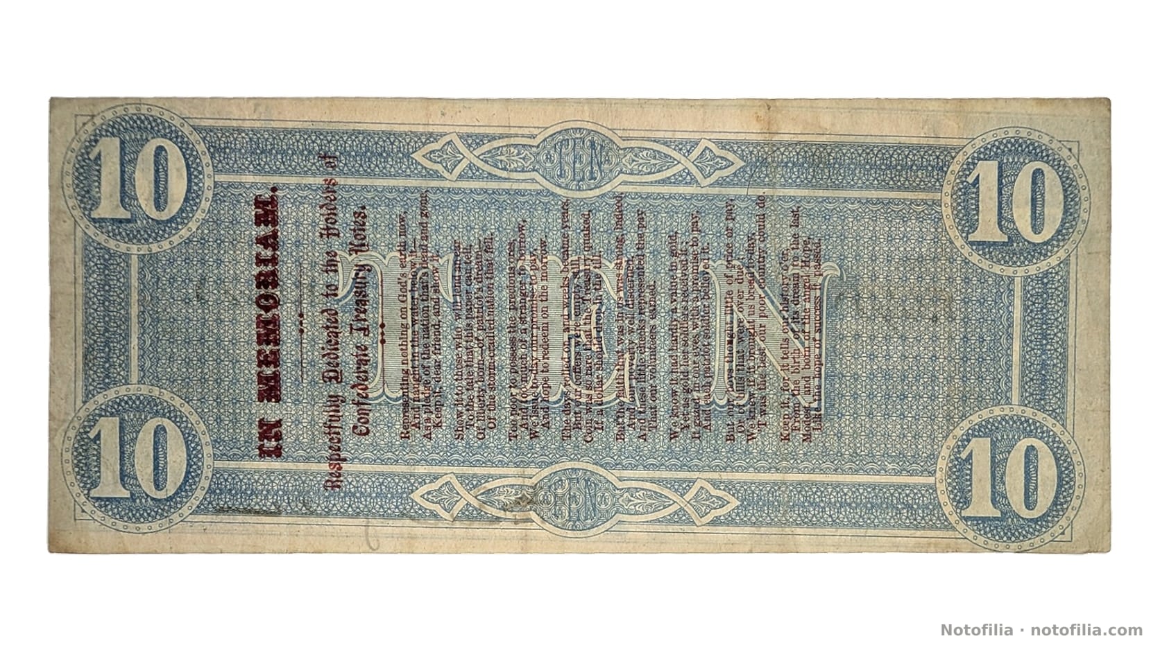 Reverso, 10 dólares T-68 1864, serial 83148