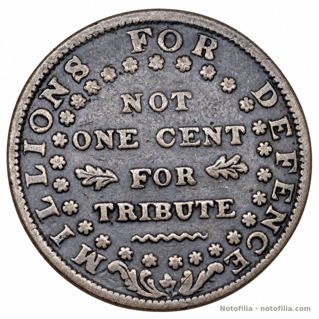 Reverso: MILLIONS FOR DEFENCE; NOT ONE CENT FOR TRIBUTE.