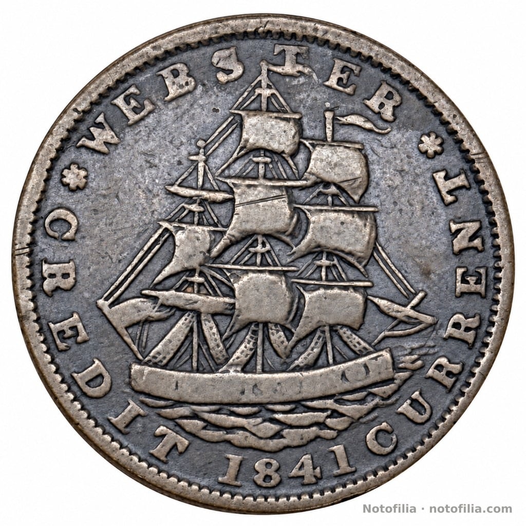 Anverso: velero CONSTITUTION; WEBSTER CREDIT 1841 CURRENT.