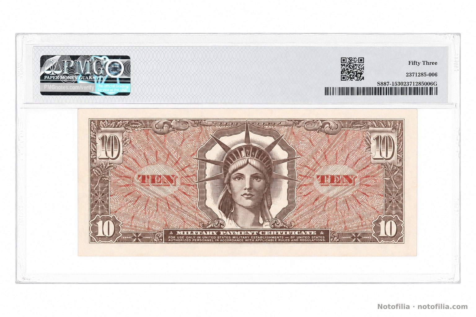 Reverso, 10 dólares Serie 641, serial J01130273J