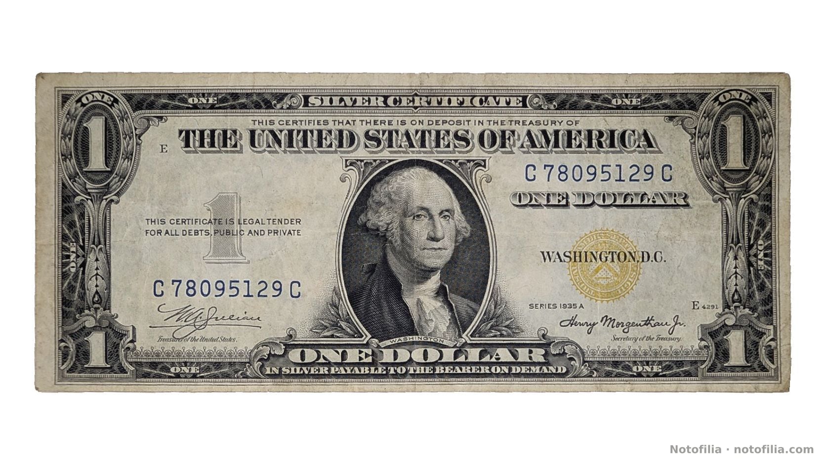 Anverso, 1 dólar Serie 1935 A, serial C 78095129 C