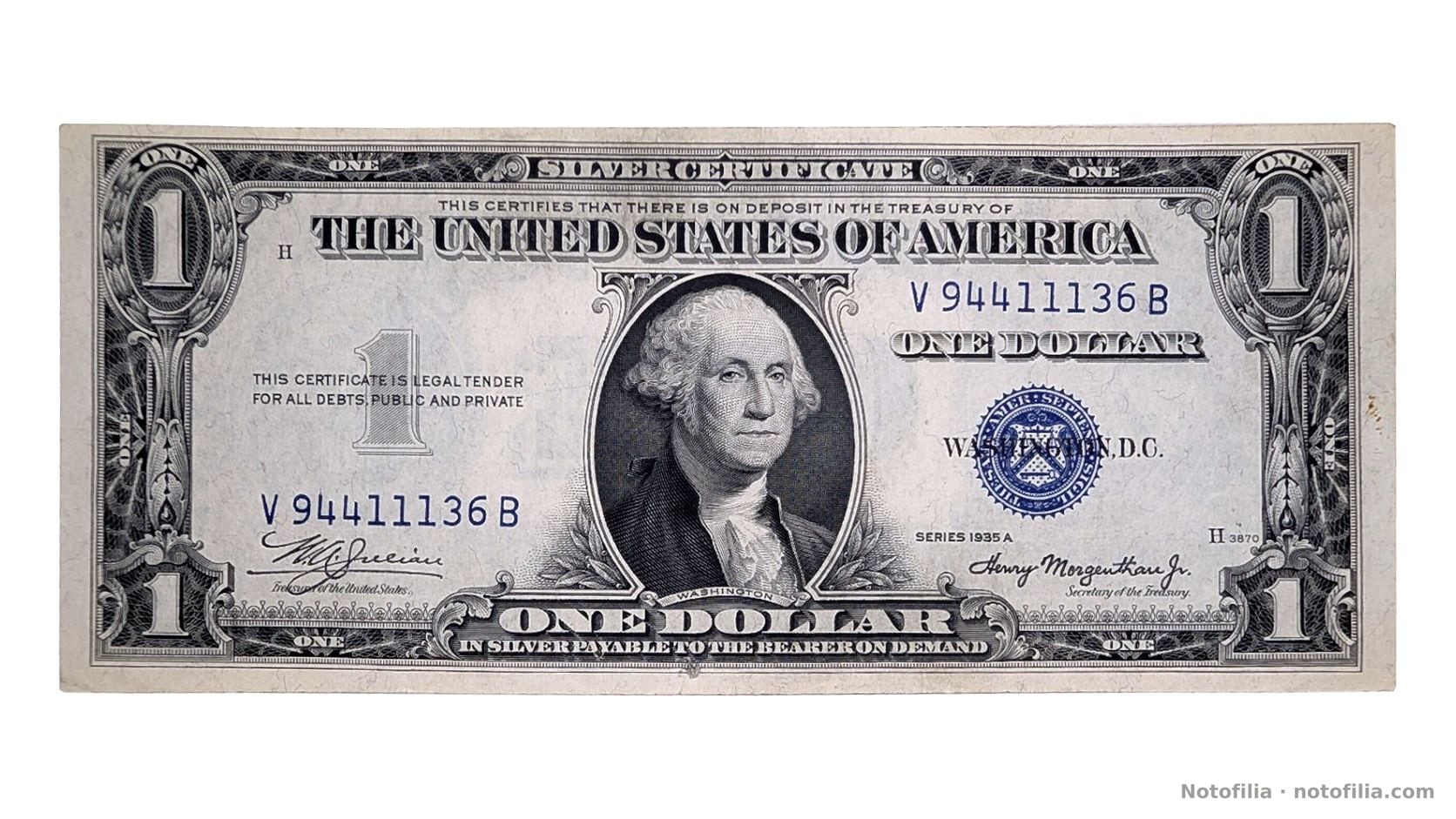 Anverso, 1 dólar Serie 1935 A, serial V 94411136 B