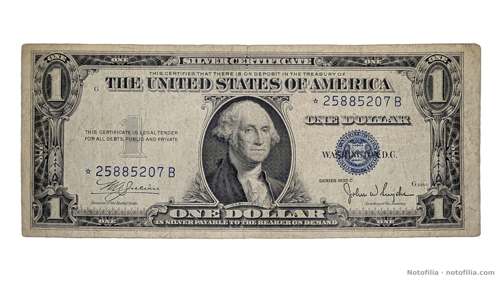 Anverso, 1 dólar Serie 1935 C ★, serial ★ 25885207 B
