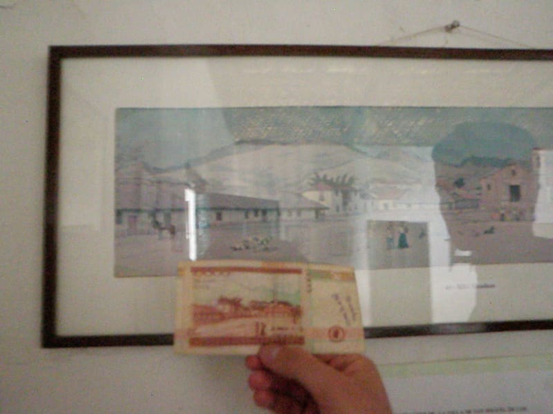Acuarela Escena de mercado (Guaduas, 1846) de Edward Walhouse Mark, motivo del reverso de los 10.000 pesos de Policarpa