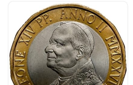 Vatican euro coin with the portrait of Pope Leo XIV on the obverse