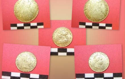 Documented gold coins with a scale, from the collections of the Albacete Provincial Museum