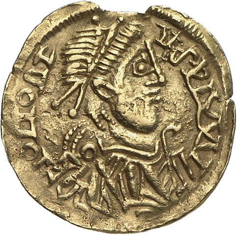 Moneda de oro sueva del siglo V, con busto diademado a la derecha, del Museo Nacional de Berlín