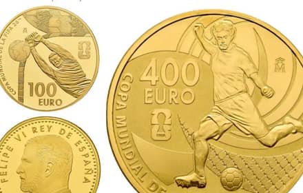 Royal Mint of Spain commemoratives for FIFA World Cup 26: Felipe VI and 100- and 400-euro reverses with footballers