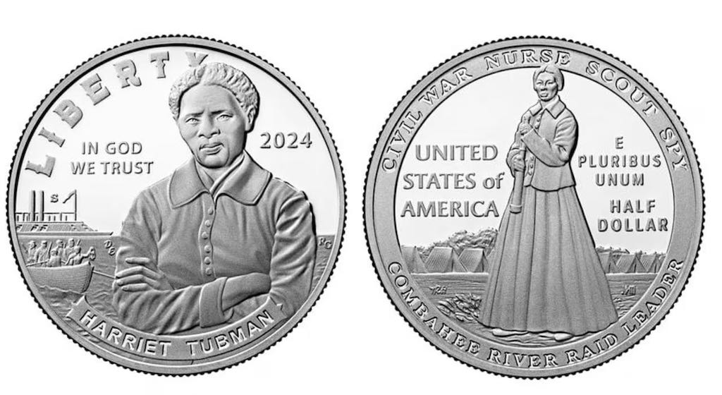 La Casa de la Moneda de EE. UU. ha lanzado nuevas monedas conmemorativas en honor a la heroína de los derechos civiles del centro de Nueva York, Harriet Tubman, incluida esta moneda de medio dólar. Casa de la Moneda de EE. UU.